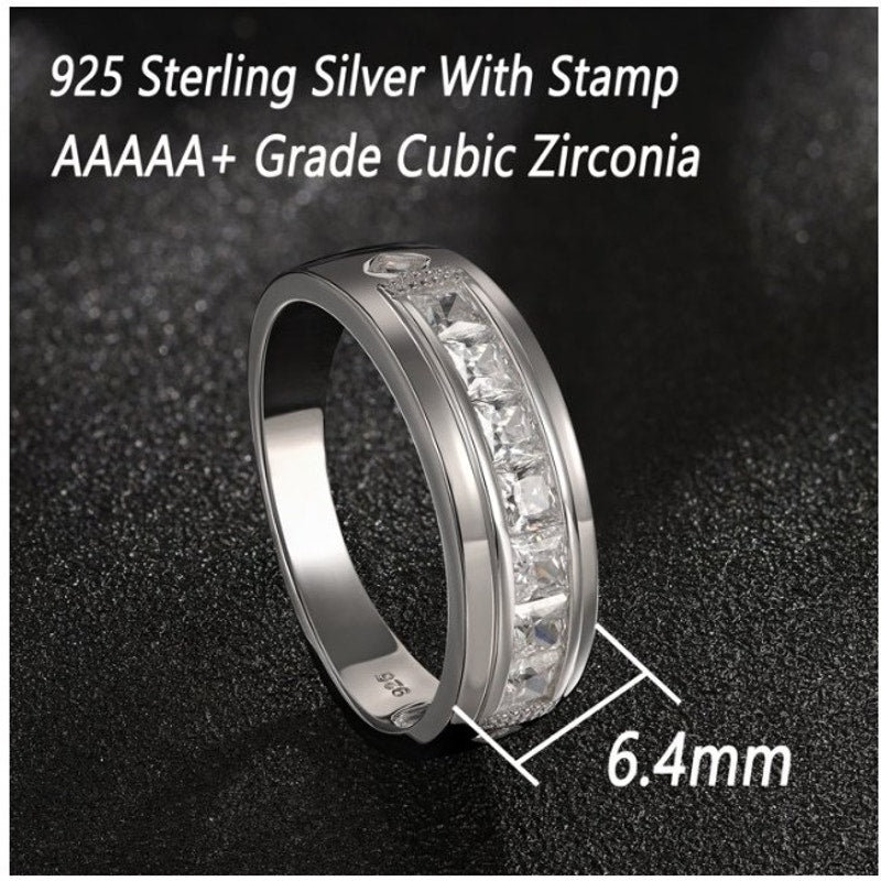 Mens Wedding Band Ring 2Ct Princess 5A Cubic Zirconia 925 Sterling Silver Size 13