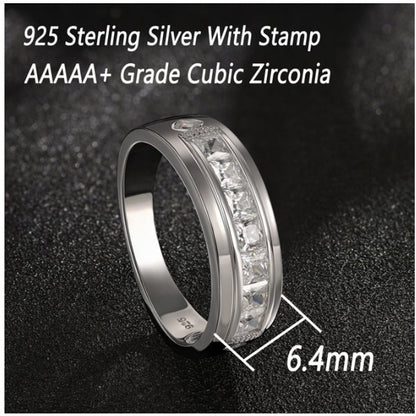 Mens Wedding Band Ring 2Ct Princess 5A Cubic Zirconia 925 Sterling Silver Size 13