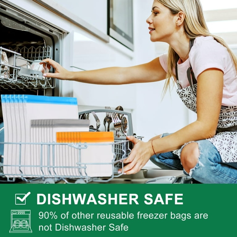 10 Pack Dishwasher Safe Reusable Food Freezer Bags