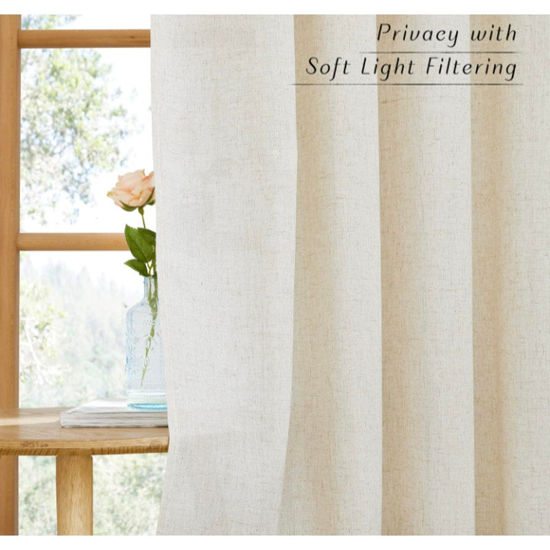 Natural Off-White Linen Curtains w/ Grommets 55"x110" 2 Panel Set