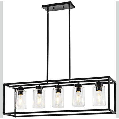 New 5 Light Fixture Matte Black Chandelier Pendant Lighting Adjustable Height