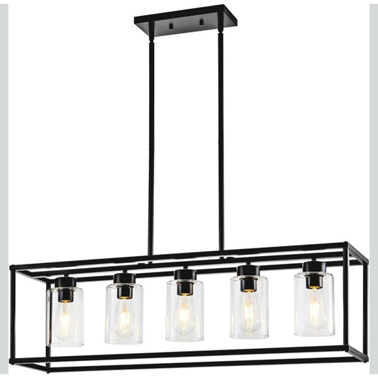 New 5 Light Fixture Matte Black Chandelier Pendant Lighting Adjustable Height