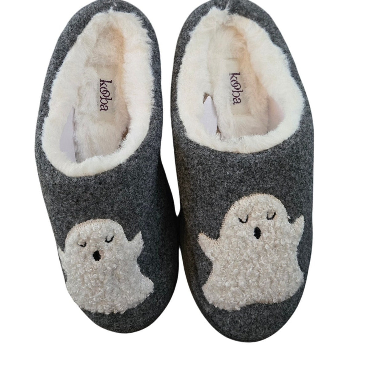 Kooba Women's Halloween Ghost Slippers - Gray & White Furry - Size Small (5-6) - New