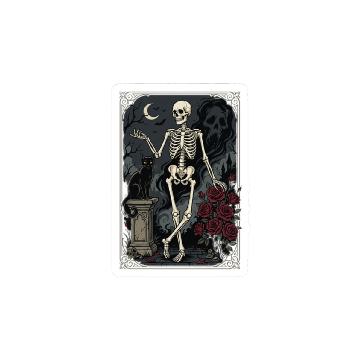 Skeleton Tarot Sticker — Gothic Rose Kiss-Cut Decorative Sticker