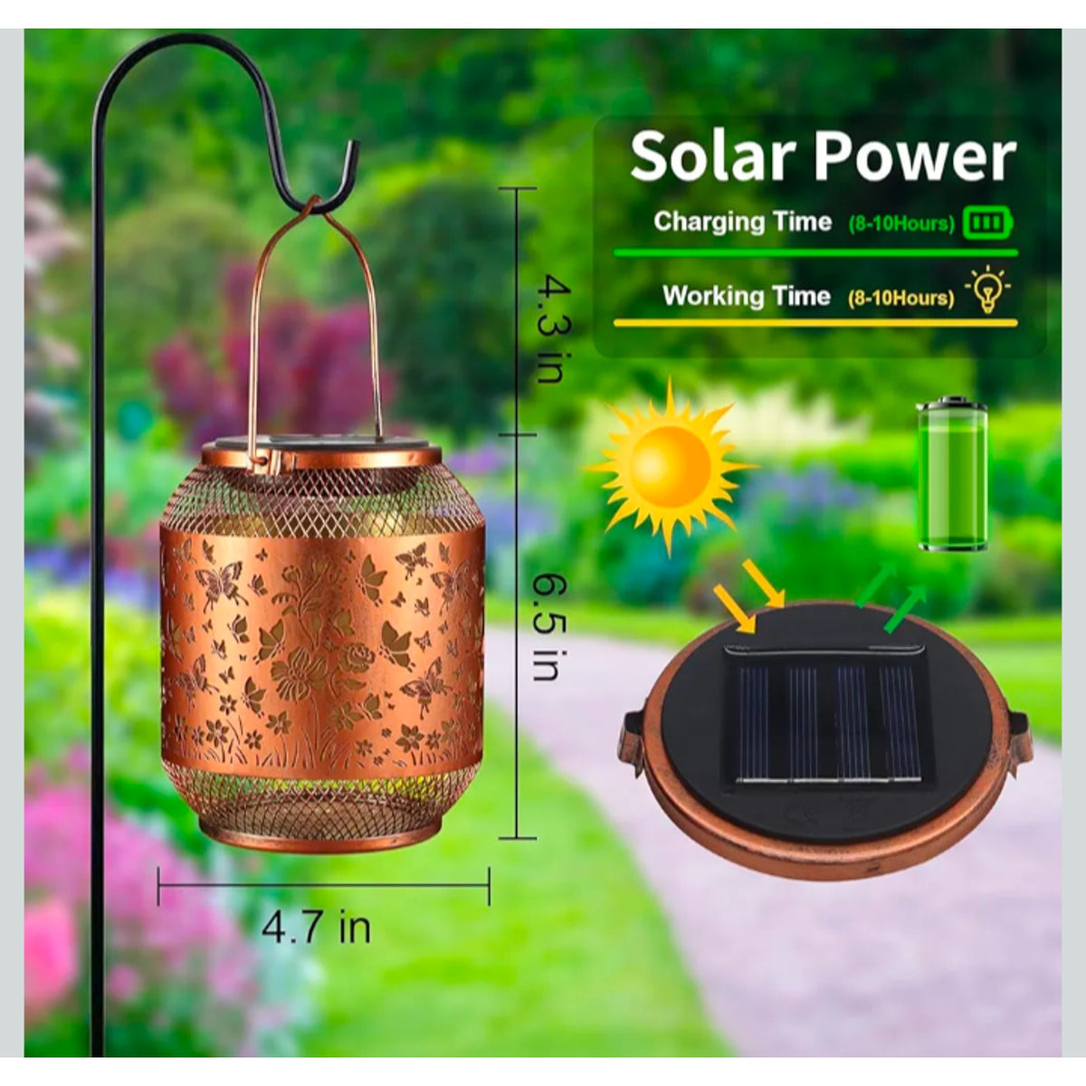 2 Pack Outdoor Solar Lanterns Light Butterfly pattern