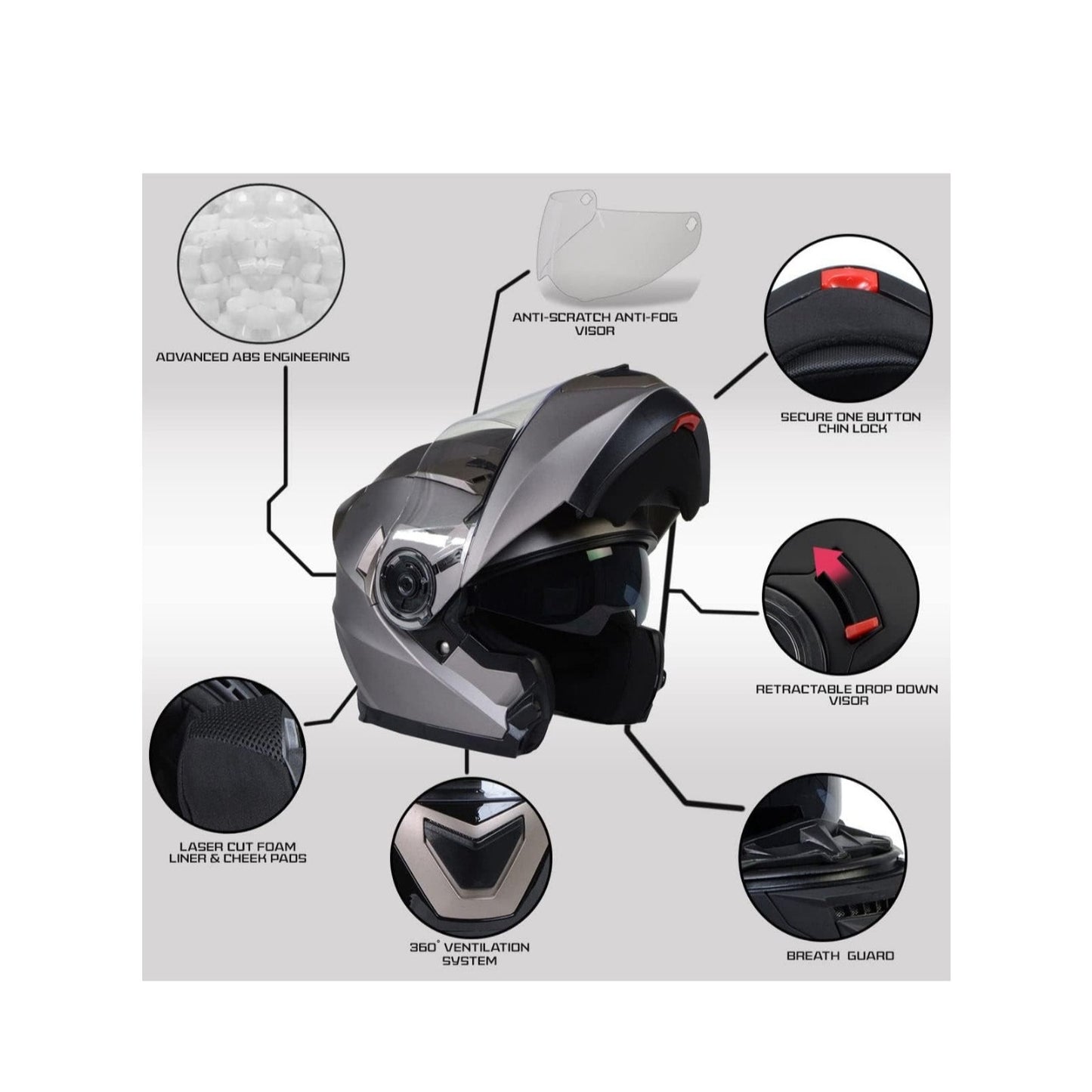 Milwaukee Helmets Ionized Silver Motorcycle Modular Helmet Biker w/ Drop Down Visor X-Large