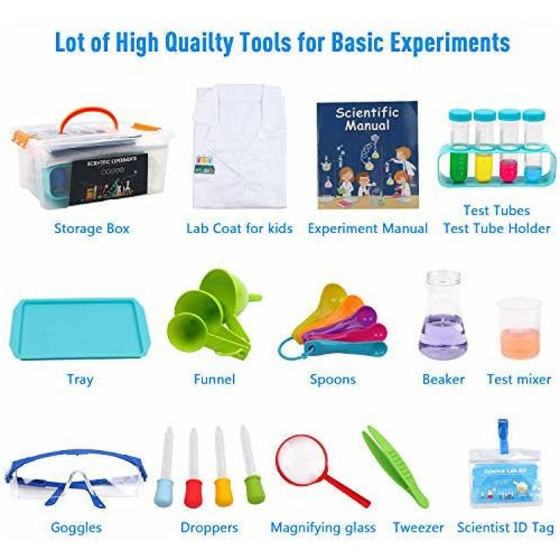 Kids Science Experiment 28 Pcs Lab Kit w/ Lab Coat & Durable Storage Box Ages 7+