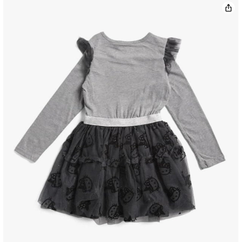 New Girls Halloween Hello Kitty Witch Dress 4T 100% Cotton Gray Black CUTE!