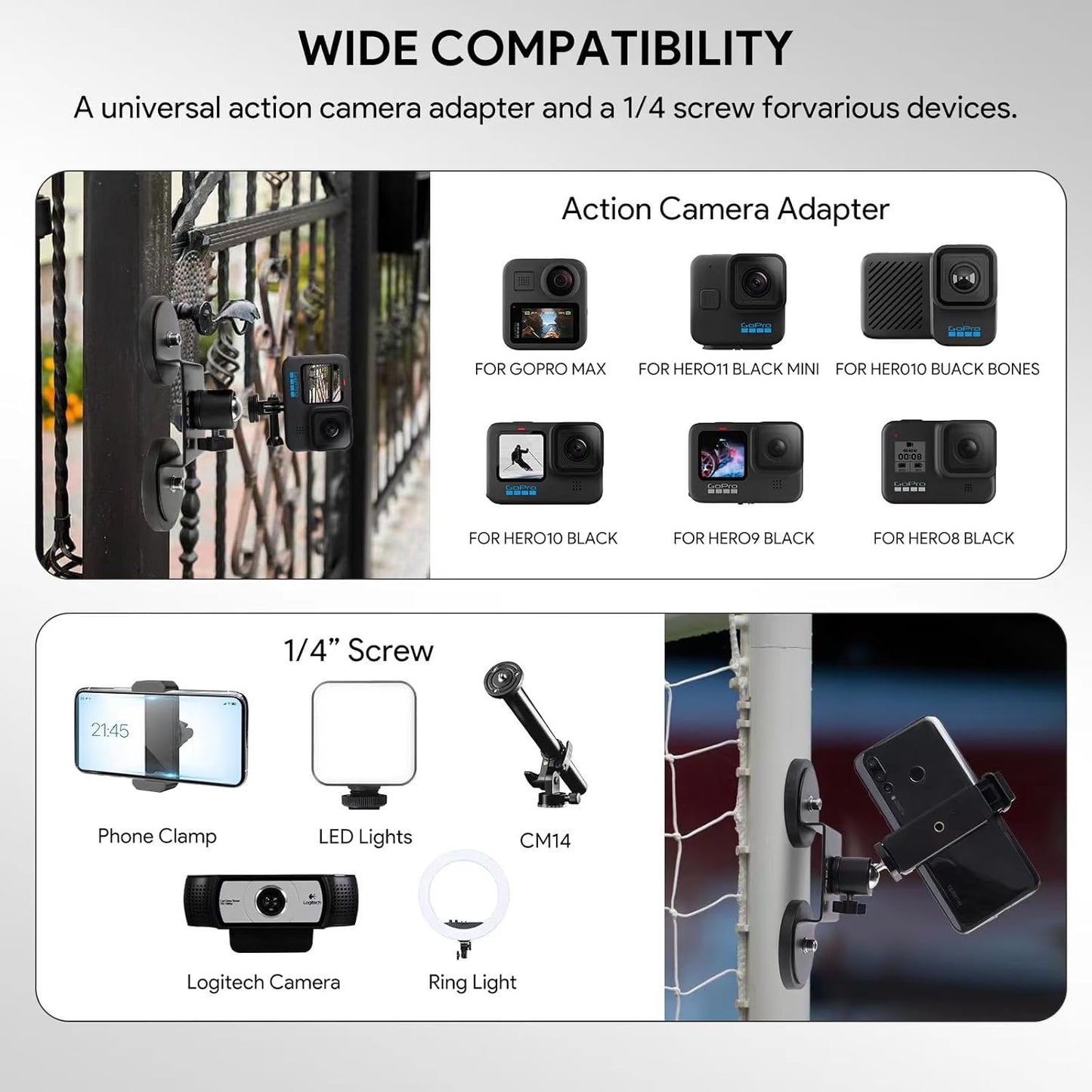 Car Magnetic Action Camera Mount Strong Suction 360 Rotation Ball Head GoPro