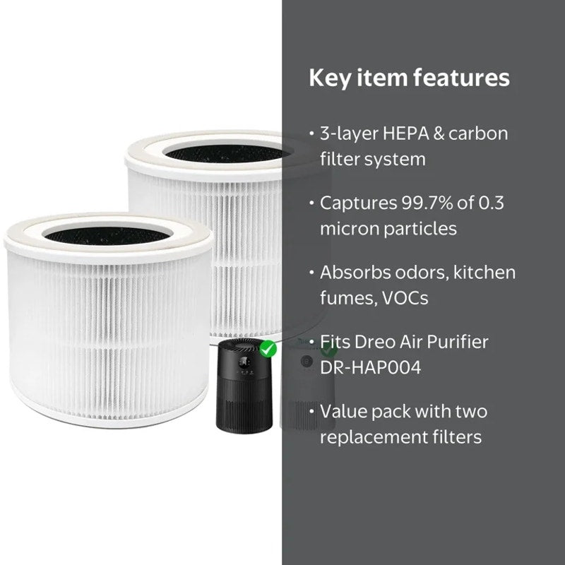 2 Pack H13 HEPA Replacement Filters | Compatible with Dreo Air Purifier DR-HAP004