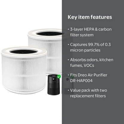 2 Pack H13 HEPA Replacement Filters | Compatible with Dreo Air Purifier DR-HAP004