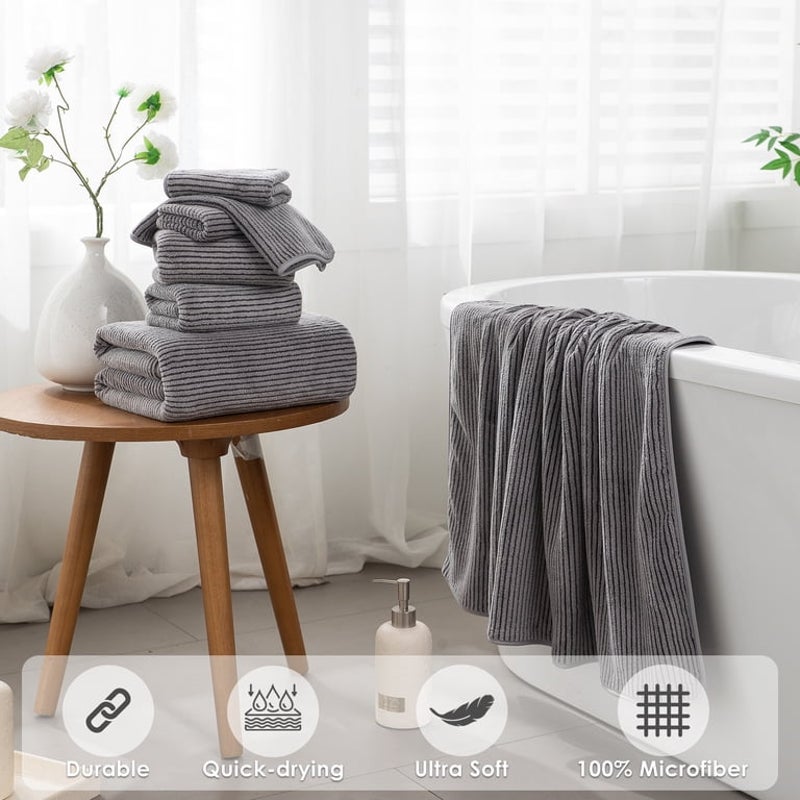 Dark Gray 8 Piece Oversized Microfiber Extra Large Bath Towel Set Bath Sheet