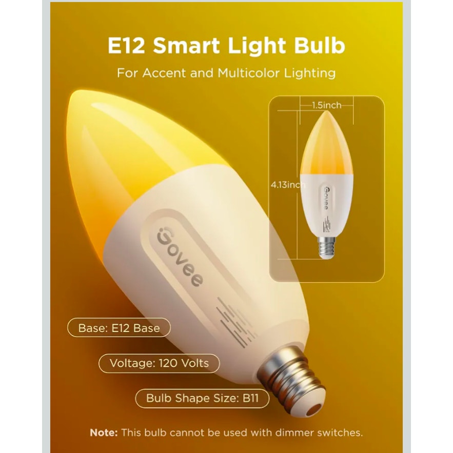 Govee E12 Smart Led Bulb Color Changing Candelabra Bulbs 450 LM, 80 CRI, 4 Pack
