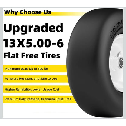 New 13x5.00-6 Flat Free Lawn Mower Tire Set of TWO Tires / Wheels