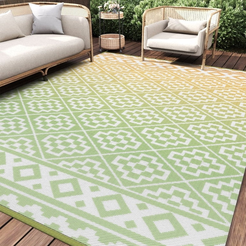 Outdoor Rug 5'x8' Waterproof Reversible Patio Rug Boho Geometric Indoor Outdoor Rugs