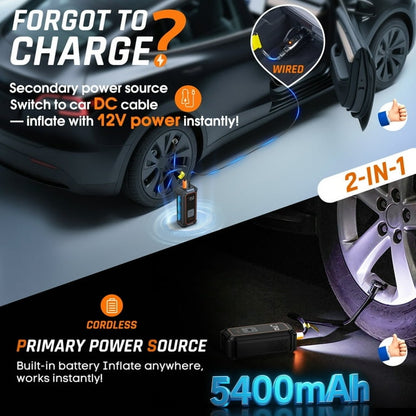 Ophanie Cordless Portable Tire Inflator - Digital Pressure Gauge, Air Compressor for Car Tires