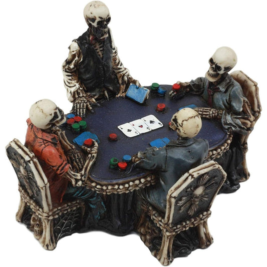 Ebros Gambling Casino Poker for Eternity Skeleton Dealer with Players at Table Figurine 6.25" Long Ossuary Macabre Halloween Decorative Sculpture