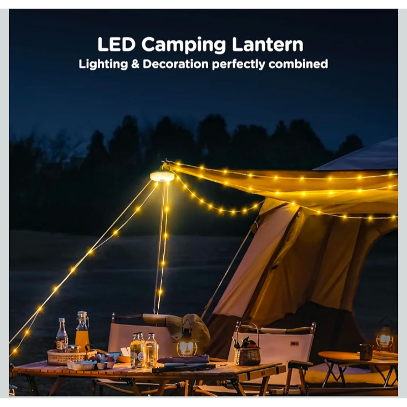 Camping String Lights, 4 in 1 Quick Storage 32.8FT Rechargeable