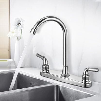 RV Kitchen Faucet Two Handle-8" Main Body-High Arch-360 Swivel Chrome Finish