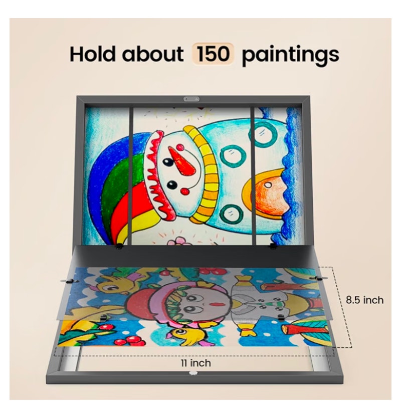 Set of 4 - Black Art Frames for Kids Artwork - Front Opening Holds 150 Drawings