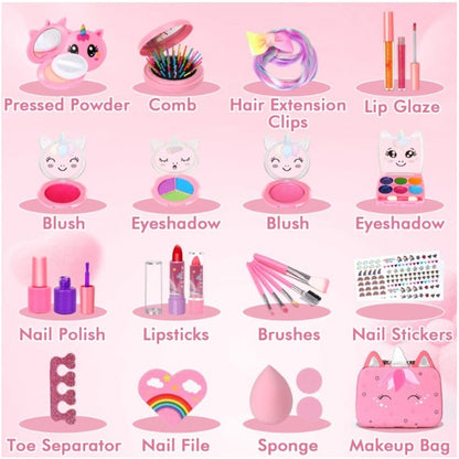 Real Washable Kids Makeup Unicorn Suitcase Set Toy Age 3-12 Little Girls