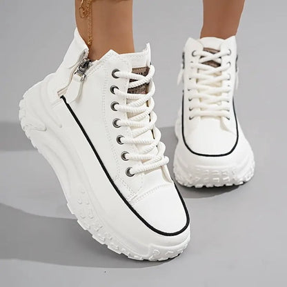 Woman's Lace Up Size 7 Platform High Top Sneakers with Side Zip