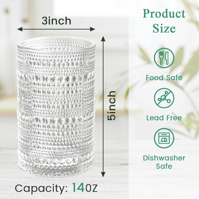 14 oz Vintage Hobnail Drinking Glasses Set of 6
