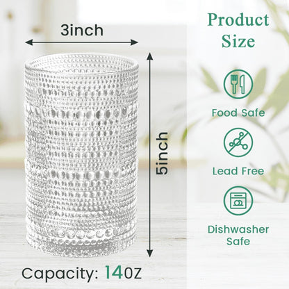 14 oz Vintage Hobnail Drinking Glasses Set of 6