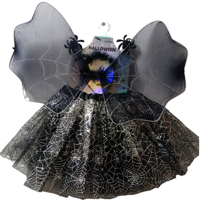 Black Spider Tutu 3PC Set Size 3T-4T Skirt, Web Wings, Headband Halloween Set