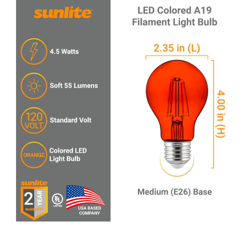 Set of 4 LED Colored Filament A19 Light Bulb