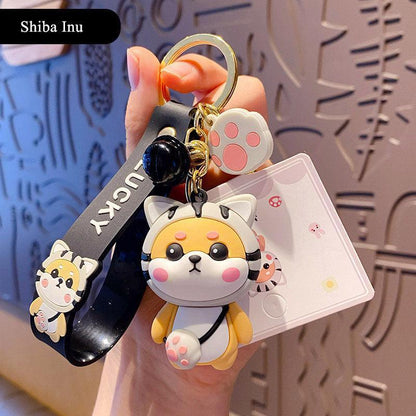 Cute Shiba Inu Keychain with Black Cat Design for Women