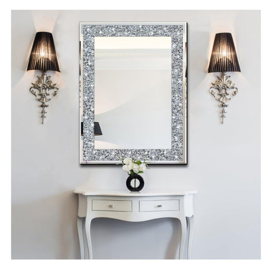 Crystal Crush Diamond Rectangle Silver Mirror for Wall Decoration 20x28inch Wall Hang Frameless Mirror .