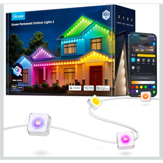Govee Permanent Outdoor Lights 2, 100ft RGBIC Outdoor Lights with 100 Modes
16 Million Colors, IP67