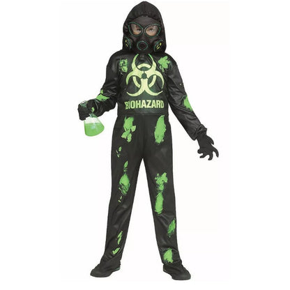 New Kids' 8-10 Light Up Biohazard Hooded Jumpsuit Halloween Costume Jumpsuit