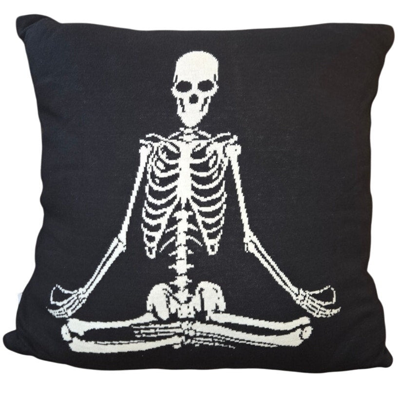 Mortar & Bone Yoga Skeleton Halloween Decor Pillow 16" x 16" New
