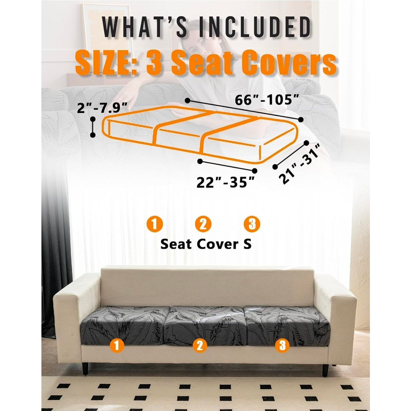 Set of 2 Sofa Cushion Cover Washable Couch Covers Sofa Protector Slipcovers