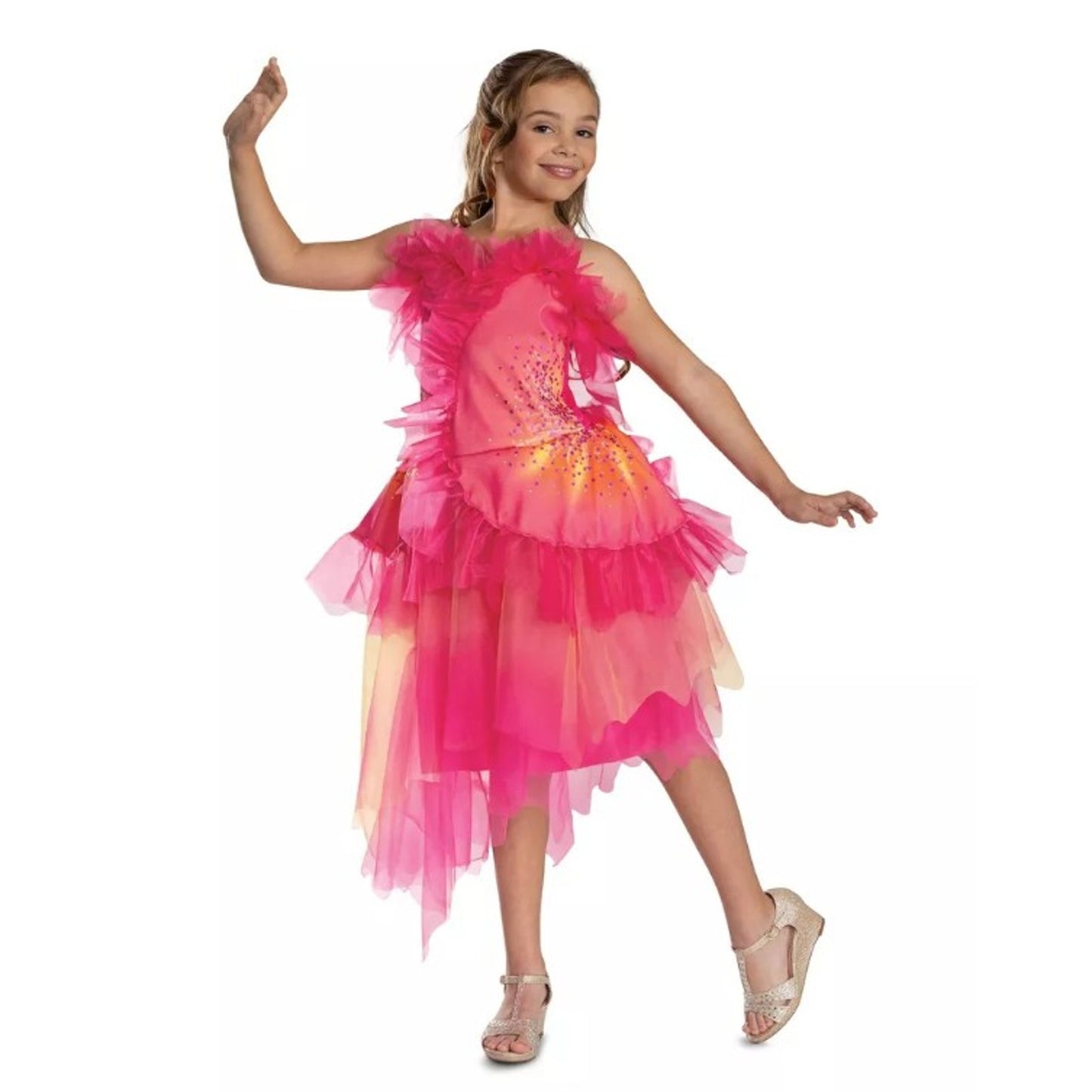 NBCUniversal Girls' S 4-6x Wicked the Musical Glinda Upland Oz Dust Deluxe Costume Dress Pink