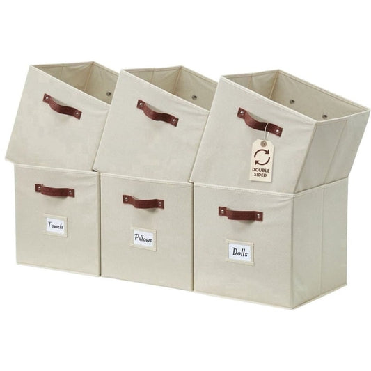 Fabric Storage Bin | Cube Storage Bin | Closet Organizers | Set of 6, Beige