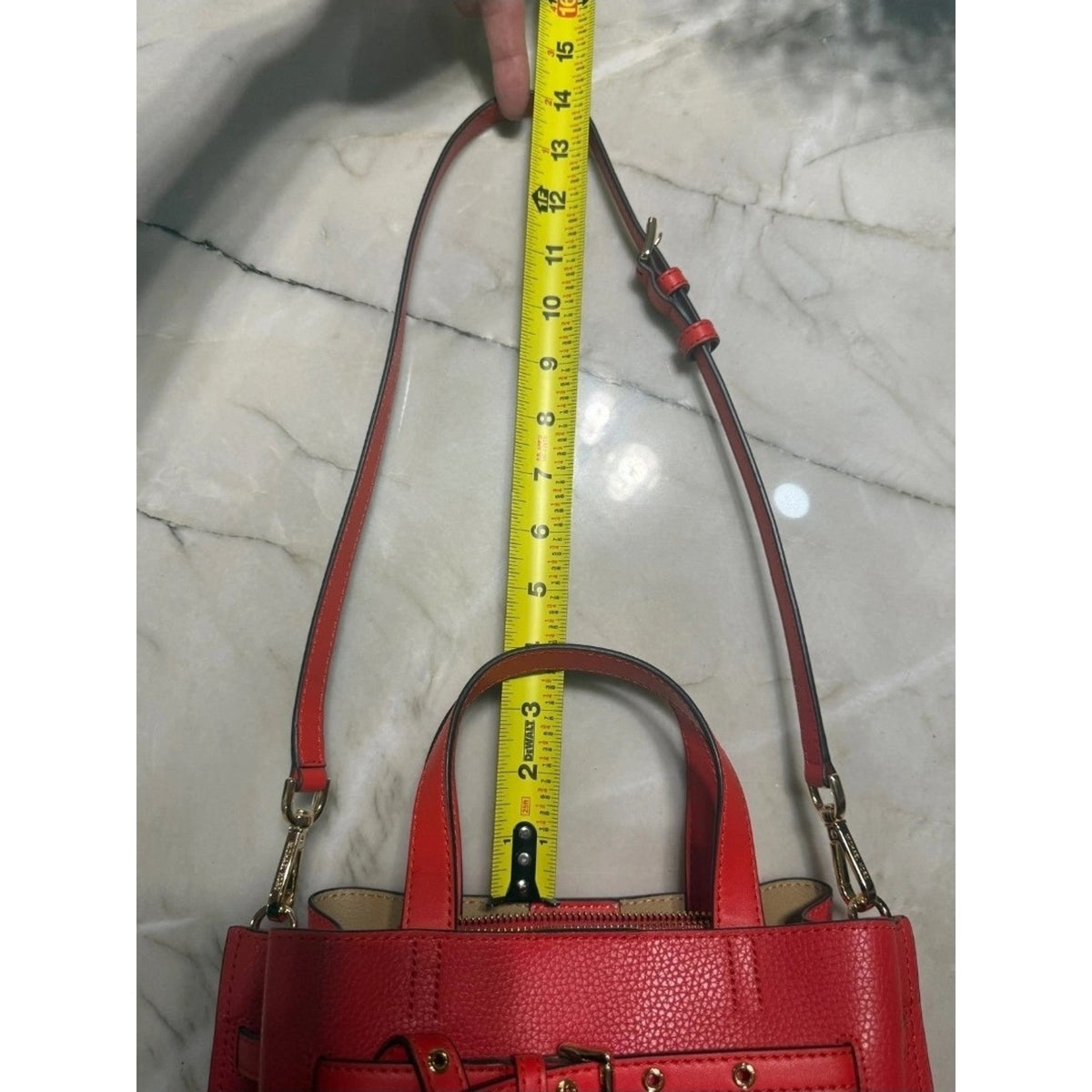 NEW Michael Kors Emilia Small Belted Satchel Red Pebbled Leather Crossbody Bag