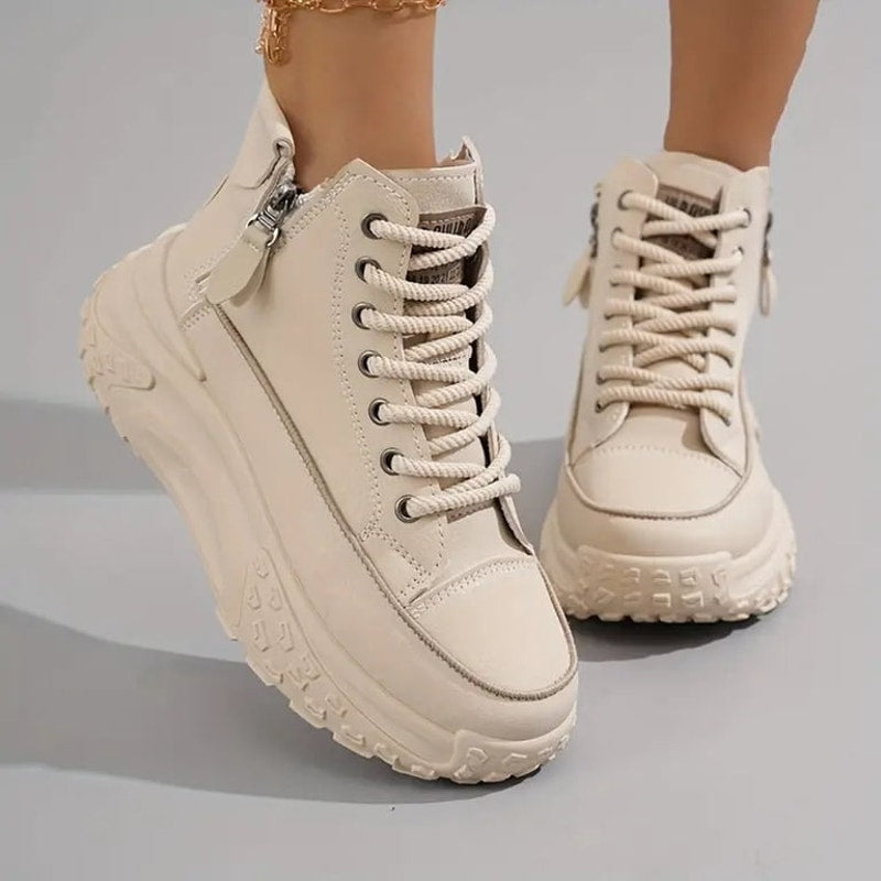 Woman's Size 7.5 Lace Up Platform High Top Sneakers with Side Zip