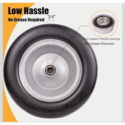 11x4.00-5 Zero Turn Lawn Mower Flat Free Wheels / Tires Set of 2
