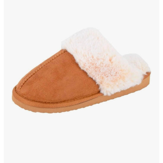 Womens Faux Suede Fur Cuff Mule Slippers Size M (7-8)
