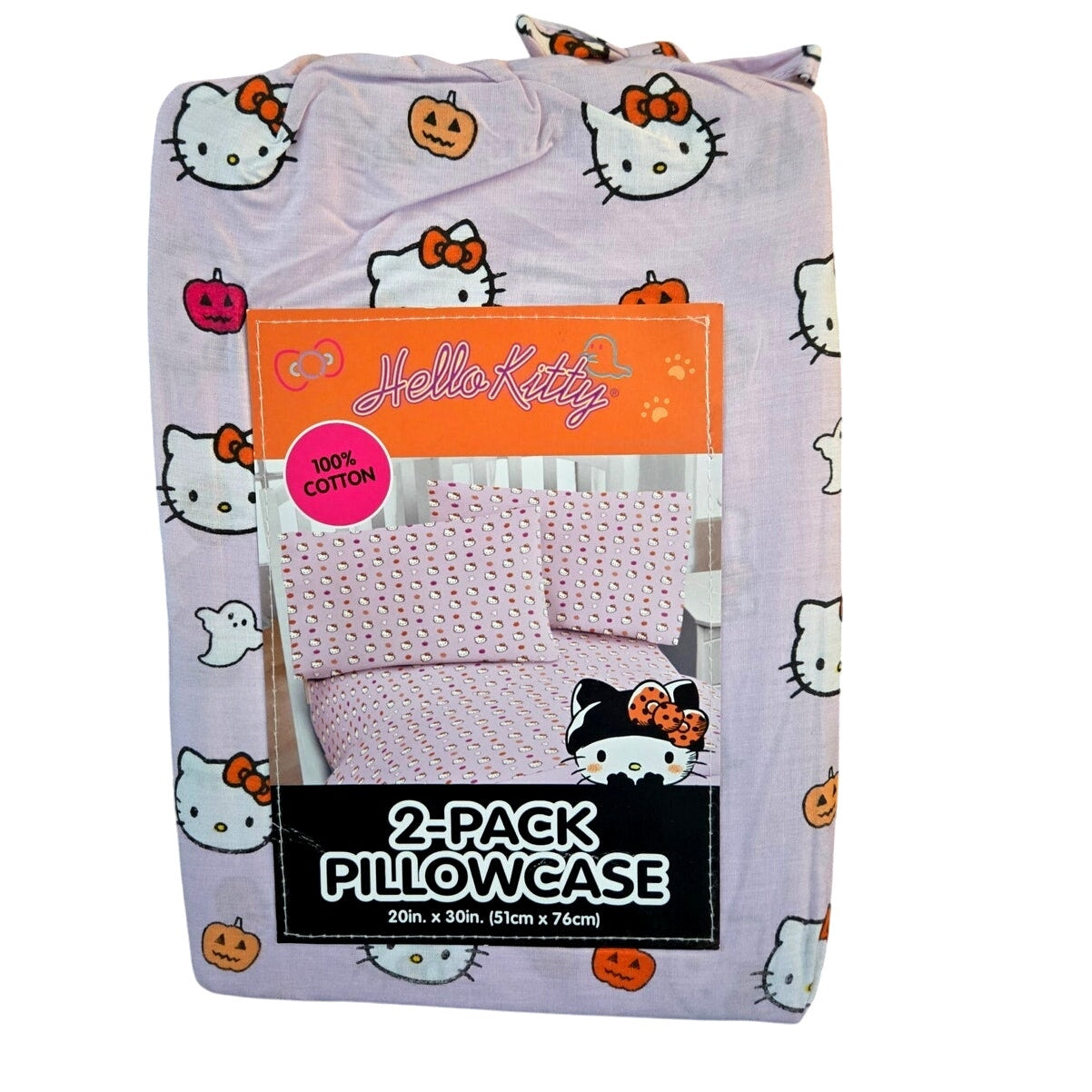 New Sanrio Hello Kitty Halloween Standard 2-Pack Pillowcase Orange Pink Pumpkin