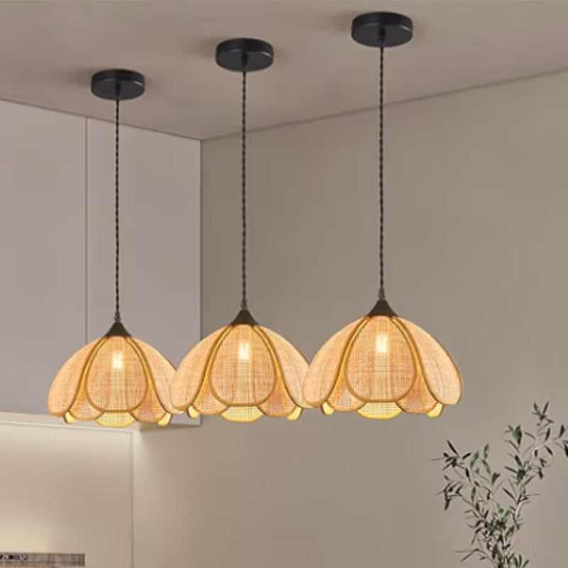 Boho Chandelier 3 Pack Rustic Pendant Lighting Hand-Woven Rattan Hanging Lamp
