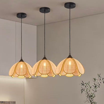 Boho Chandelier 3 Pack Rustic Pendant Lighting Hand-Woven Rattan Hanging Lamp