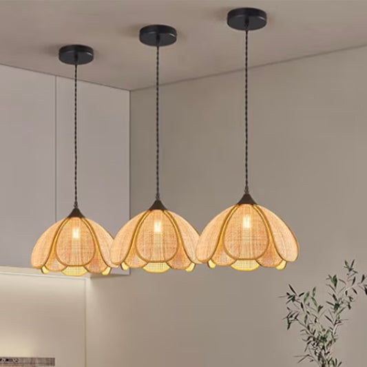 Boho Chandelier 3 Pack Rustic Pendant Lighting Hand-Woven Rattan Hanging Lamp