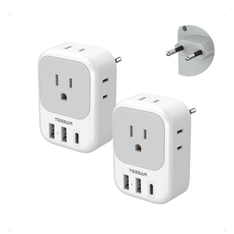 2 Pack European Plug Adapter USB C,  US to Europe adapter