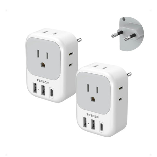 2 Pack European Plug Adapter USB C,  US to Europe adapter