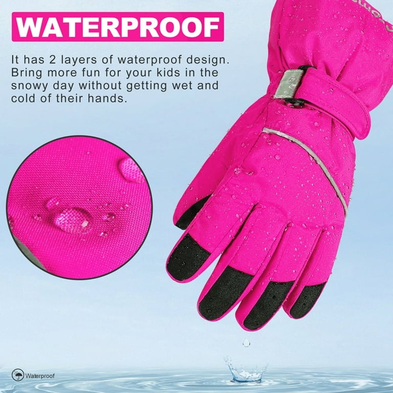 Kids Warm Gloves Winter Waterproof Size M 7-10 Years Old