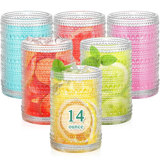 14 oz Vintage Hobnail Drinking Glasses Set of 6